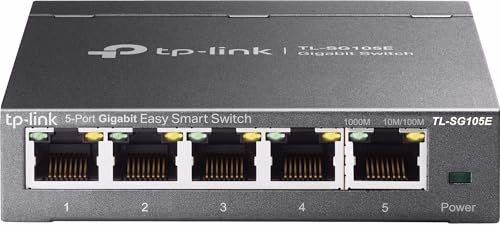 TP-Link 5-Port Gigabit Ethernet Easy Smart Switch| Plug and Play | Desktop | Sturdy Metal w/Shielded Ports | Limited Lifetime Replacement (TL-SG105E), Black…