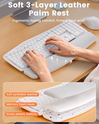 White Wireless Keyboard and Mouse Combo for MacBook & Windows, 30dB Quiet Ergonomic Keyboard Set with Wave Keys & Soft Palm Rest, Silent Typing, Dual-System Switch, Ideal for Home Office—Sablute thumbnail 2