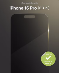 ZAGG Glass Elite Privacy Screen Protector for iPhone 16 Pro - 2-Way Privacy Filter, Ultra-Strong Tempered Glass, 5X Stronger, Smudge-Free, Easy Install, InvisibleShield, Recycled Content thumbnail 2