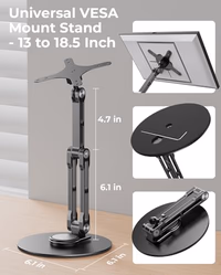 Portable VESA Monitor Stand for 15.6 Inch Monitors, Aluminum Portable Screen Mount for Desk with 360°Rotation Bases, Adjustable Secondary Travel Monitor Stand Compatible with 15.6/16/18.5 Inch - Black thumbnail 3