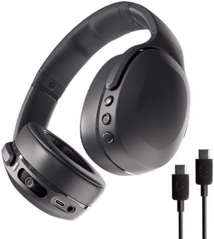Skullcandy Crusher Evo Wireless Bluetooth Headphones with Extra USB-C Charging Cable, Multi-Sensory Bass, Noise Isolating Over-Ear Fit, 40 Hours Battery, Microphone for iPhone Android - True Black