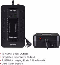 CyberPower ST900U Standby UPS System, 900VA/500W, 12 Outlets, 2 USB Charging Ports, Compact, Black thumbnail 5