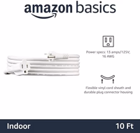 Amazon Basics Extension Cord, 10 Ft, 3-Prong Outlet Extender, Indoor Use, 13 Amps, 125V, White thumbnail 2