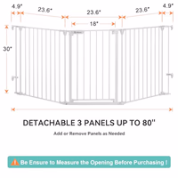 COMOMY 80" Extra Wide Baby Gate, Dog Gate for House Stairs Doorways Fireplace, Auto Close Pet Gate with Door Walk Through, 3 Metal Panels, Hardware Mounted Baby Fence Indoor Outdoor(30" Tall, White) thumbnail 2