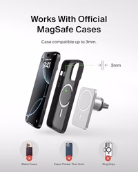 Belkin MagSafe Vent Mount Pro - MagSafe Phone Mount for Car, Magnetic Phone Holder Compatible with iPhone 17, 16, 15, Series, 14 Series, Pixel 10, and More - Gray thumbnail 5