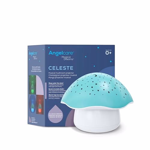 Angelcare Celeste Musical Mushroom Night Light Baby Projector - Sleep Soother with Adjustable Volume Lullabies, White Noises, 3 Night Light Colors, and Cry Sensor Detector - View 1 of 5