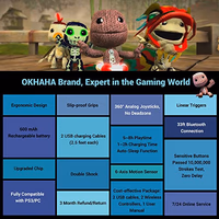 OKHAHA Controller 2 Pack for PS3 Wireless Controller for Sony Playstation 3, Double Shock 3, Bluetooth, Rechargeable, Motion Sensor, Remote for PS3 (With Stripes(Black + Blue)) thumbnail 2