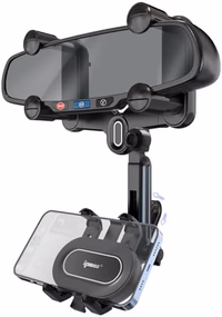 IPOW Large Rearview Mirror Phone Holder for Car 360°Rotatable and Retractable, 2024 Upgraded Four Corners Fixed Anti-Shake Multifunctional Design for All Phones and All Car Rearview Mirror with Button thumbnail 1