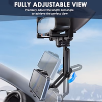 IPOW Large Rearview Mirror Phone Holder for Car 360°Rotatable and Retractable, 2024 Upgraded Four Corners Fixed Anti-Shake Multifunctional Design for All Phones and All Car Rearview Mirror with Button thumbnail 2