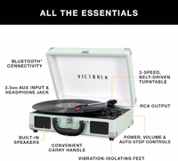 Victrola Journey Bluetooth Portable Suitcase Record Player – with Built-in Speakers, 3 Speed Vinyl Record Player, RCA Out, Headphone Jack (Black) thumbnail 2