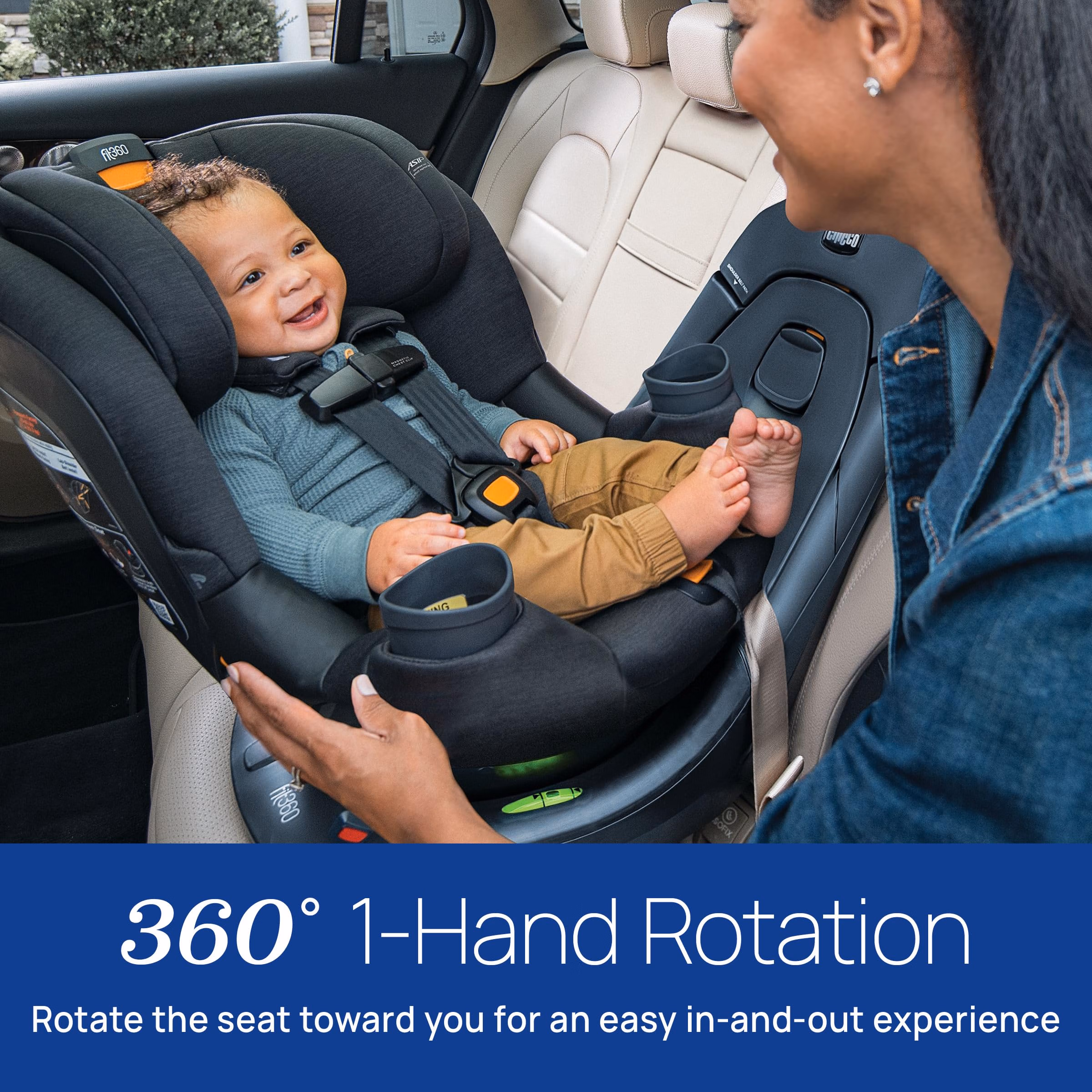 Chicco Fit360 ClearTex Rotating Convertible Car Seat with 360 Degree Rotation for Rear-Facing and Forward-Facing, LeverLock Self-Tensioning Lock System, Carbon/Grey thumbnail 2