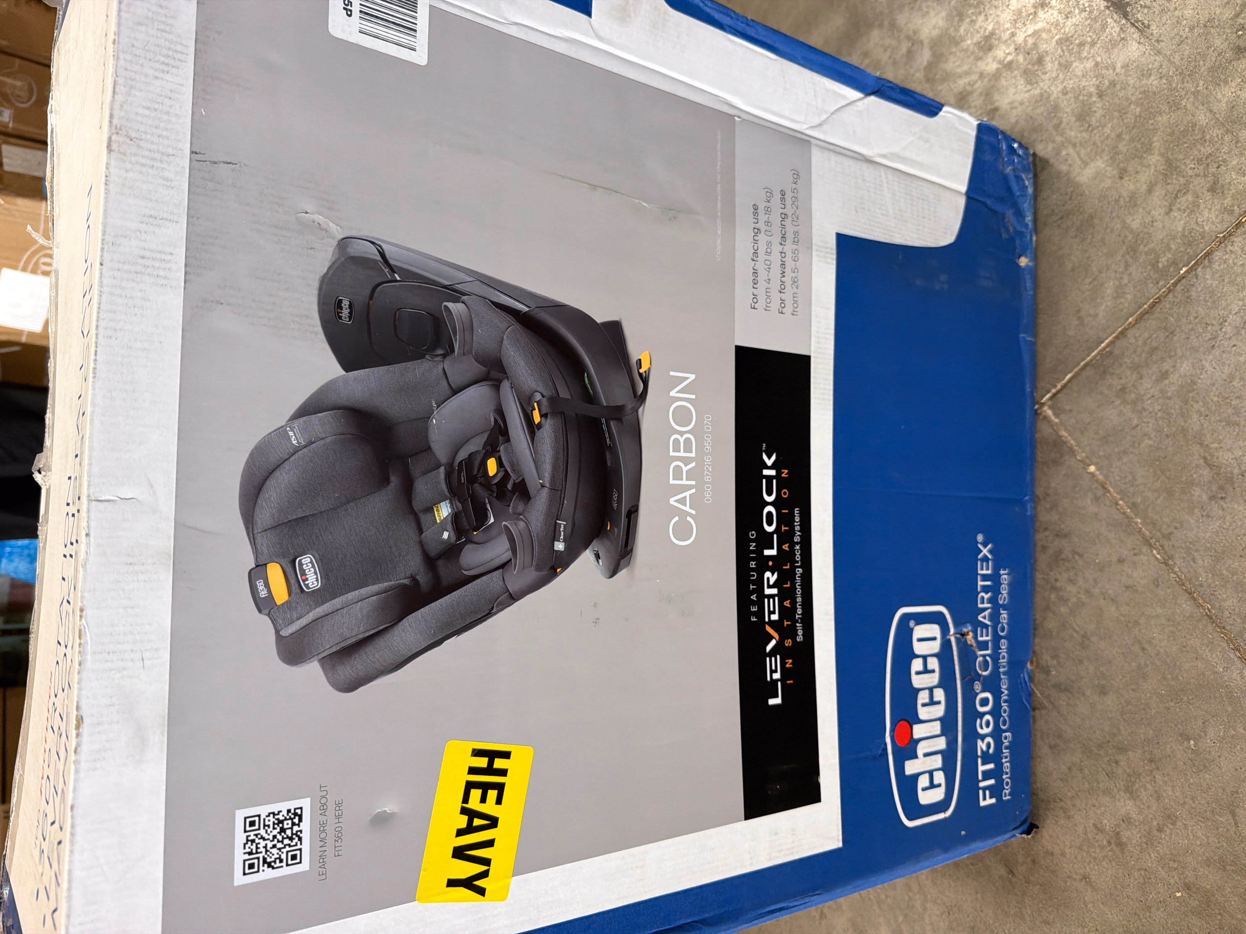 Chicco Fit360 ClearTex Rotating Convertible Car Seat with 360 Degree Rotation for Rear-Facing and Forward-Facing, LeverLock Self-Tensioning Lock System, Carbon/Grey thumbnail 2