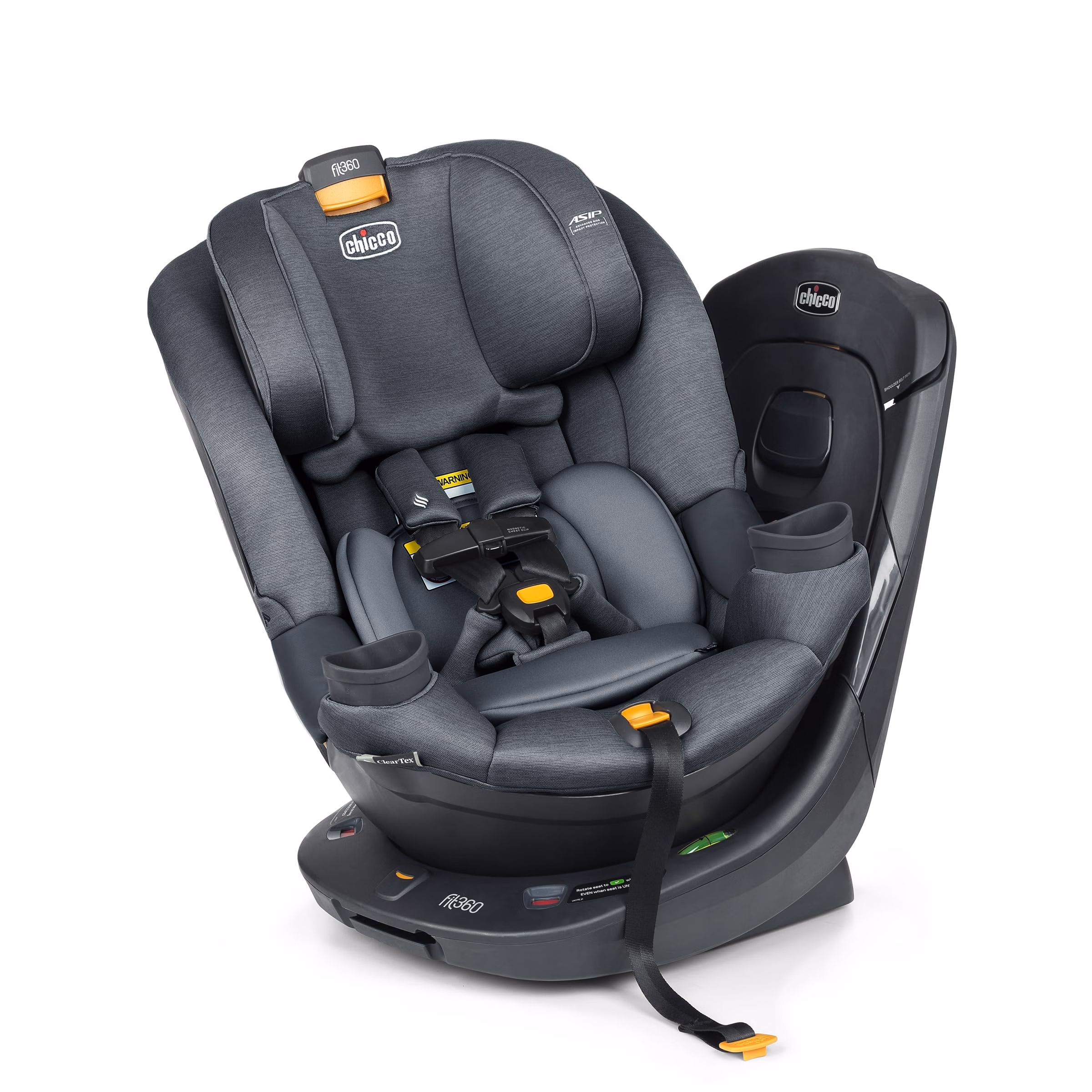 Chicco Fit360 ClearTex Rotating Convertible Car Seat with 360 Degree Rotation for Rear-Facing and Forward-Facing, LeverLock Self-Tensioning Lock System, Carbon/Grey thumbnail 1