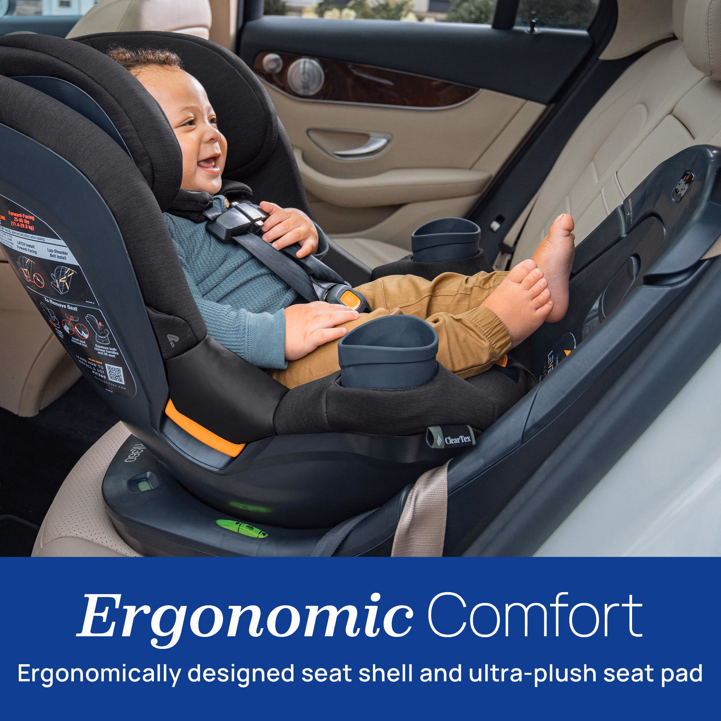 Chicco Fit360 ClearTex Rotating Convertible Car Seat with 360 Degree Rotation for Rear-Facing and Forward-Facing, LeverLock Self-Tensioning Lock System, Carbon/Grey thumbnail 4