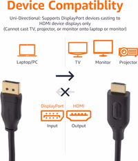 Amazon Basics DisplayPort to HDMI Cable, Uni-Directional, 4K@30Hz, 1920x1200, 1080p, 6 ft, Black thumbnail 3