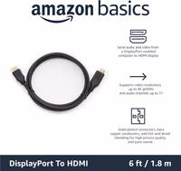 Amazon Basics DisplayPort to HDMI Cable, Uni-Directional, 4K@30Hz, 1920x1200, 1080p, 6 ft, Black thumbnail 2