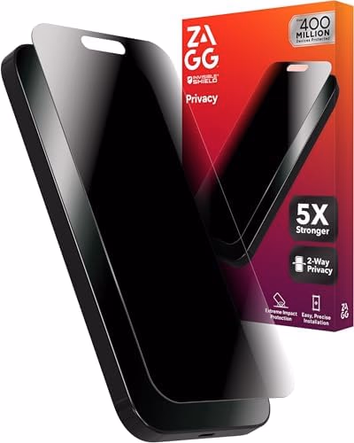 ZAGG Glass Elite Privacy Screen Protector for iPhone 16 Pro Max - 2-Way Privacy Filter, Ultra-Strong Tempered Glass, 5X Stronger, InvisibleShield, Smudge-Free, Easy Install, Recycled Content