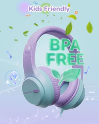Kids Headphones, 74/85/94dB Volume Limiter, Foldable Wired Over Ear Headphones for Travel, 3.5mm Jack, Toddler Headphones for School, Chromebook, iPad, Tablet, Purple Green thumbnail 5