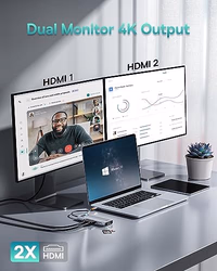 Baseus Laptop Docking Station Dual Monitor 4K@120Hz, 9 in 1 USB C Hub with 2 HDMI, 1000Mbps LAN, Max 85W PD, 3 USB, SD Card Reader, USB C Dock Compatible with iPhone 15/Mac/Dell/HP/Surface/Steam Deck thumbnail 3