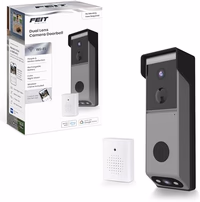 Feit Electric Smart Wireless Doorbell w/Dual-Lens 1080p HD Camera, 24/7 Local Recording, Night Vision, Voice Assistant, AI Detection for People & Packages, Includes Wireless Chime, CAM2/DOOR/WIFI/BAT thumbnail 1