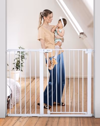 COMOMY 36" Extra Tall Baby Gate for Stairs Doorways, Fits Openings 29.5" to 48.8" Wide, Auto Close Extra Wide Dog Gate for House, Pressure Mounted Easy Walk Through Pet Gate with Door, White thumbnail 1
