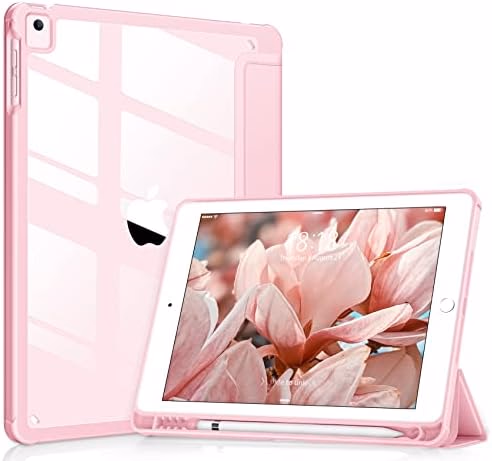 VIKESI for iPad 6th / 5th Generation 9.7 inch Case (2018/2017), iPad Air 2 & 1 (2014/2013) Case, Clear Back, Smart Cover [Built-in Pencil Holder, Auto Sleep/Wake] - Pink