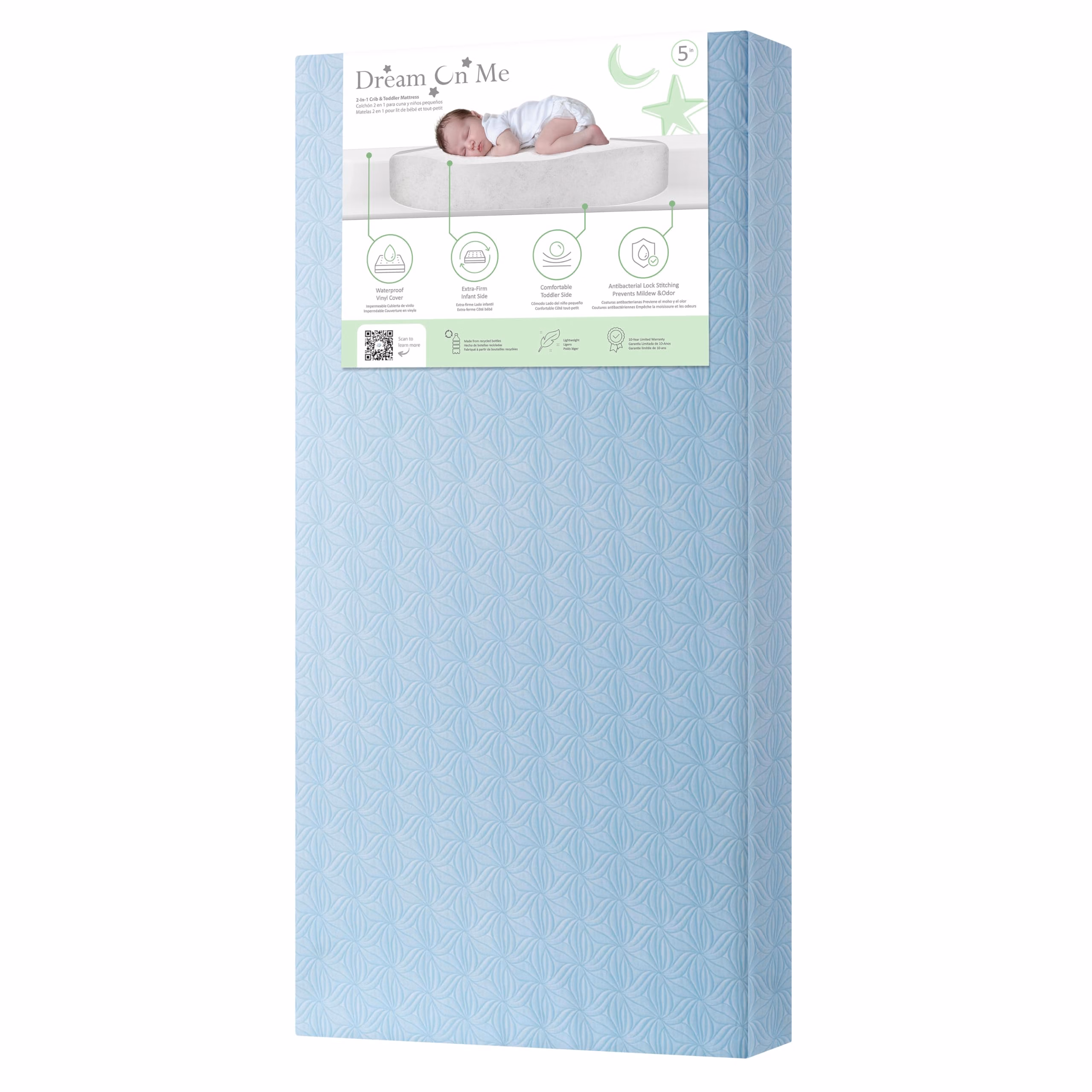 Dream On Me Little Lullaby 2-in-1 Crib Mattress, Dual-Sided for Infants & Toddlers, Waterproof Cover, GREENGUARD Gold Certified, Fits Full Size Crib & Toddler Bed, 52” x 28” x 5”