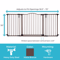 Toddleroo by North States - Deluxe Décor Safety Gate: Hardware Mounted Extra Wide Metal Baby Gate - Adjustable Child Gate - 38.3 to 72 Inches Wide - 30 Inches Tall - Matte Bronze thumbnail 3