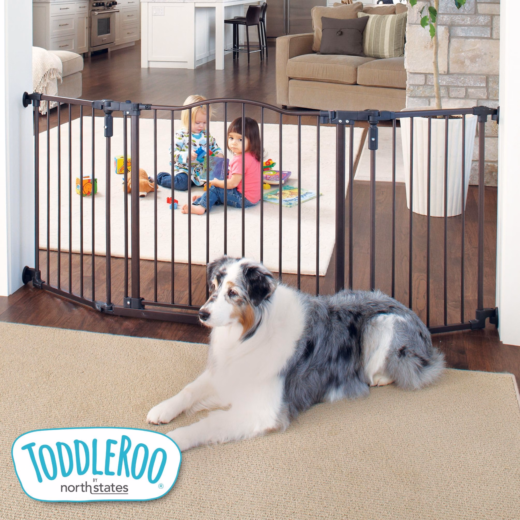 Toddleroo by North States - Deluxe Décor Safety Gate: Hardware Mounted Extra Wide Metal Baby Gate - Adjustable Child Gate - 38.3 to 72 Inches Wide - 30 Inches Tall - Matte Bronze thumbnail 2