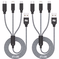 Multi Charging Cable 6ft 2Pack 3 in 1 Charger Cord, Multiple Rapid Nylon Braided Cable USB Charging Cable Multi Phone Charger Cord with Type C Micro Lightning USB Connectors for Cell Phones thumbnail 1