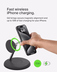 Belkin MagSafe-Compatible 3-in-1 Wireless Charger Stand 15W - Qi2-Certified Wireless Charging Station, Fast Charging of iPhone 16, AirPods, & Apple Watch - 36W Included - Black thumbnail 2