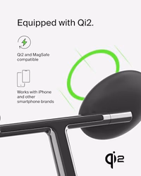 Belkin MagSafe-Compatible 3-in-1 Wireless Charger Stand 15W - Qi2-Certified Wireless Charging Station, Fast Charging of iPhone 16, AirPods, & Apple Watch - 36W Included - Black thumbnail 3