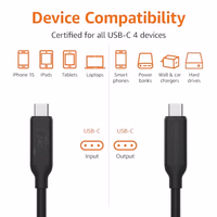 Amazon Basics USB-C to USB-C 4 Fast Charger Cable, 40 Gbps, 8K Video, 240W, USB-IF Cert, Thunderbolt 4/3 Compatible, for Apple iPhone 16/15, iPad, Samsung Galaxy, Tablets, Laptops, 3.3 Foot, Black thumbnail 3