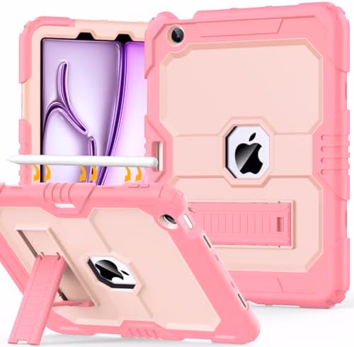 OKP Case for iPad Air 11-inch M2/M3 (2024/2025) (Air 6th), for iPad Air 5th/4th Generation (2022/2020) 10.9'', Heavy Duty Rugged Air 6 5 4 th Gen iPad Cover with Pencil Holder/Stand, Pink+LightPink