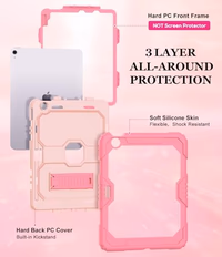 OKP Case for iPad Air 11-inch M2/M3 (2024/2025) (Air 6th), for iPad Air 5th/4th Generation (2022/2020) 10.9'', Heavy Duty Rugged Air 6 5 4 th Gen iPad Cover with Pencil Holder/Stand, Pink+LightPink thumbnail 5