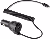 Amazon Basics Fast-Charging Car Charger, 1 USBC+1 USB-A +1 Built-in Coiled Cable USB-C, 60w, Black thumbnail 1