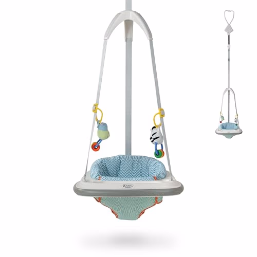 Graco® Bumper Doorway Jumper for Baby, Bounce Seat with Machine Washable Pad, Adjustable Height Baby Jumper, Play Tray for Toys, Caravan