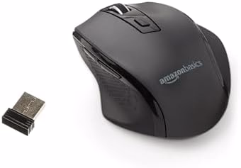 Amazon Basics Portable Wireless Computer Mouse, Ergonomic, 2.4 GHz Optical, DPI Adjustable, Easy to Use, Compatible With PC, Mac, Laptop, Black