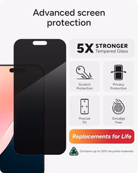 ZAGG Glass Elite Privacy Screen Protector for iPhone 16 Pro - 2-Way Privacy Filter, Ultra-Strong Tempered Glass, 5X Stronger, Smudge-Free, Easy Install, InvisibleShield, Recycled Content thumbnail 3
