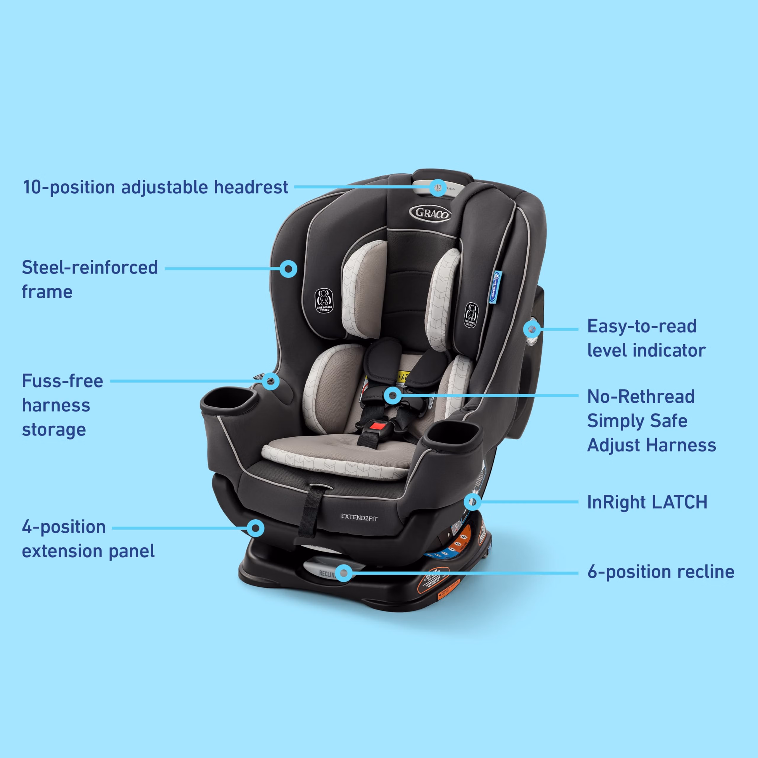 Graco Extend2Fit Convertible Car Seat, Rear and Forward Facing Car Seat with Adjustable Extension Panel for Extra Legroom, Great Gift for Baby Shower or Baby Registry, Redmond thumbnail 4
