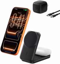 Belkin MagSafe Charger Compatible, 2-in-1 Charging Station, Qi2.2 25W Magnetic Wireless Charger Dock, Foldable Stand, with 5W USB-C Port, for iPhone 17/16/15, Pixel 10, AirPods (45W Adapter Included) thumbnail 1