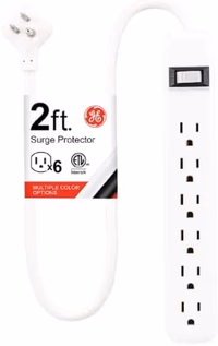 GE 6-Outlet Surge Protector, 2 Ft Extension Cord, Power Strip, 450 Joules, Twist-to-Close Safety Covers, UL Listed, White, 33656 thumbnail 2