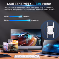 WiFi Extender, 2026 1800Mbps WiFi 6 Extender Signal Booster - Dual Band (2.4GHz & 5.8GHz), WiFi Extender with Gigabit Port, 12999 Sq.Ft Long Range WiFi Repeater, Connects 105+ Devices thumbnail 2