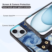 Cute Starnight Cat Phone Case, Van Gogh Cute Cat Pattern iPhone 15 Case, Non-Slip Design and Shock Absorption, Phone Case for Teen Girls, Boys, Women and Men(iPhone - 15) thumbnail 2