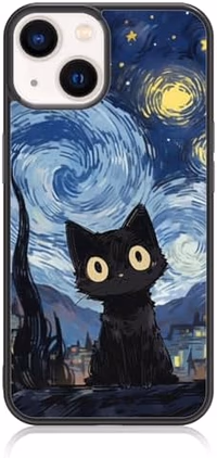 Cute Starnight Cat Phone Case, Van Gogh Cute Cat Pattern iPhone 15 Case, Non-Slip Design and Shock Absorption, Phone Case for Teen Girls, Boys, Women and Men(iPhone - 15) thumbnail 1