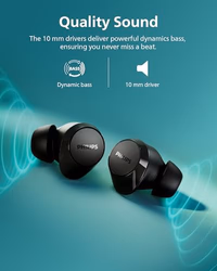 Philips TAT1219 True Wireless Bluetooth Earbuds - 18 Hours Play Time, Dynamic Bass, Clear Calls, IPX4 Water Resistant, Black thumbnail 2