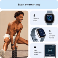 Fitbit Versa 4 Fitness Smartwatch with Daily Readiness, GPS, 24/7 Heart Rate, 40+ Exercise Modes, Sleep Tracking and more, Waterfall Blue/Platinum, One Size (S & L Bands Included) thumbnail 5