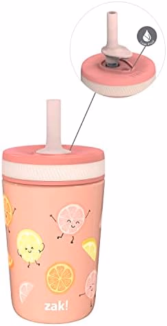 Zak Designs Kelso Tumbler Toddler Cup For Travel or At Home, 12oz Vacuum Insulated Stainless Steel Sippy Cup With Leak-Proof Design is Perfect For Kids (Happy Fruit)