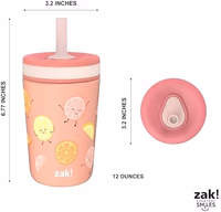 Zak Designs Kelso Tumbler Toddler Cup For Travel or At Home, 12oz Vacuum Insulated Stainless Steel Sippy Cup With Leak-Proof Design is Perfect For Kids (Happy Fruit) thumbnail 3