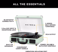 Victrola Journey Bluetooth Portable Suitcase Record Player – with Built-in Speakers, 3 Speed Vinyl Record Player, RCA Out, Headphone Jack (White) thumbnail 2